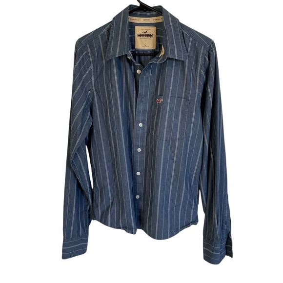 Hollister California Mens‎ Shirt Large Blue Striped Long Sleeve Button Down - Picture 1 of 7